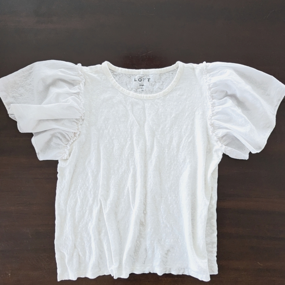 Loft White Linen Shirt Women's Size M